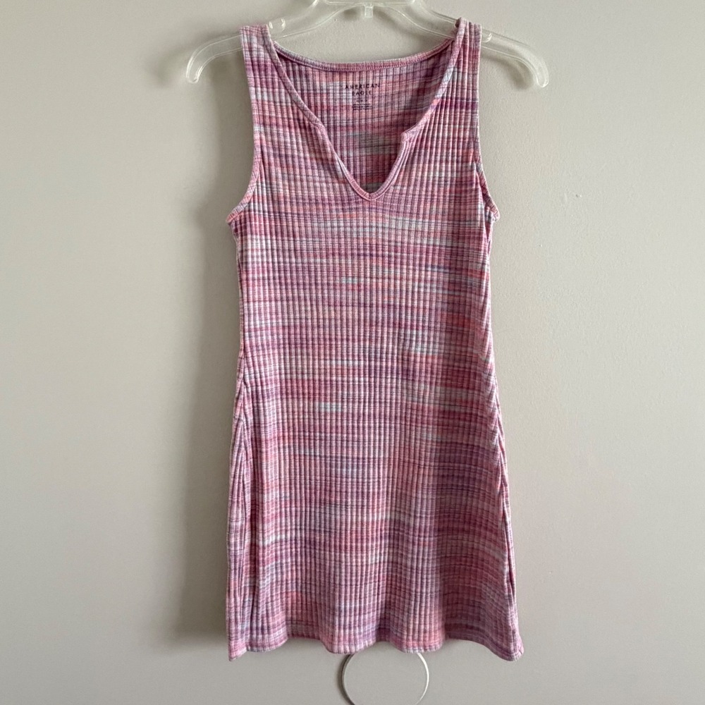 American Eagle Pink Space Dye Ribbed Mini Dress Sleeveless Notch Neck Medium
